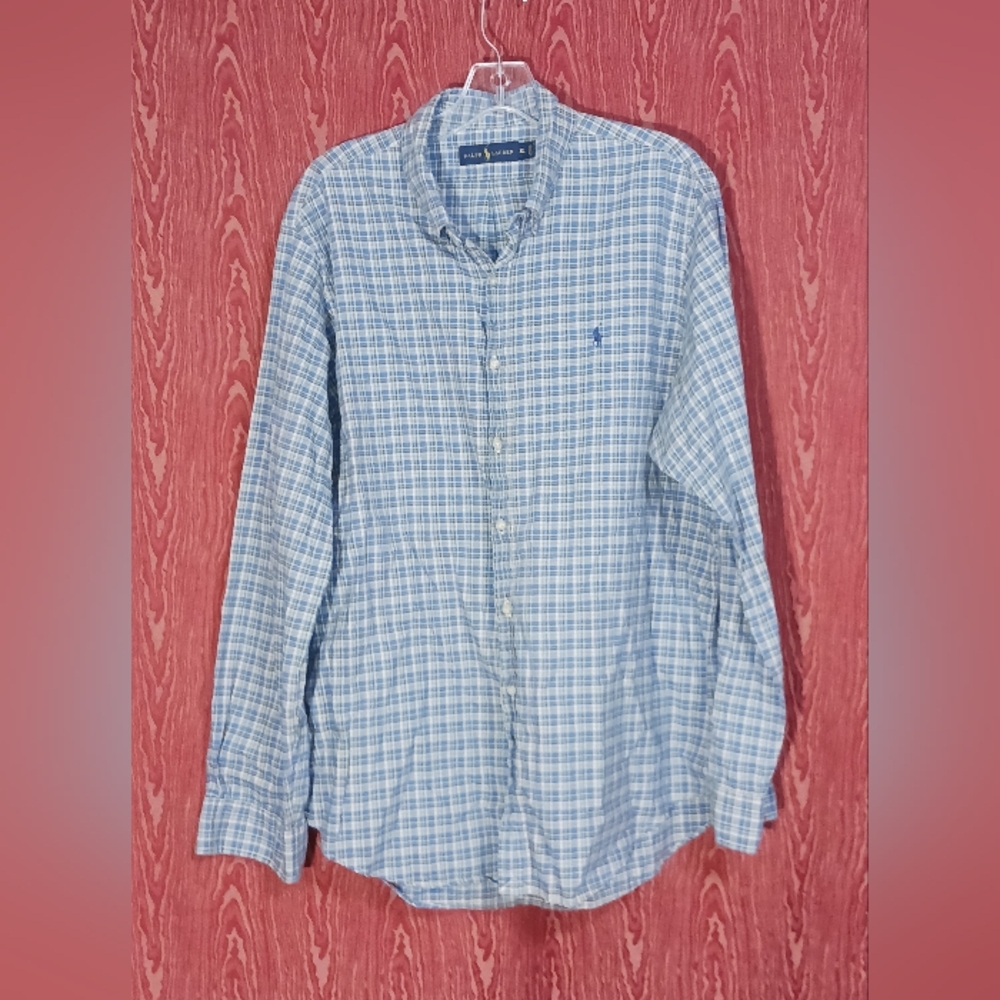 RALPH LAUREN Plaid Collared Long Sleeve Button 100% Cotton Shirt Men's XL